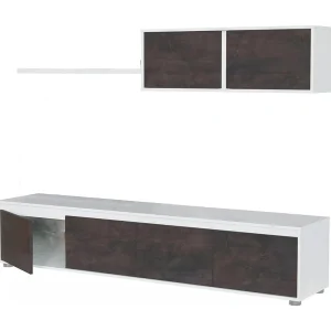 Damatte wandsysteem, TV-meubel woonkamermeubel, Samenstelling woonkamerset, Woonkamerset met wandmeubel, 200x41h43 cm, Wit en Oxide Damatte wandsysteem, TV-meubel woonkamermeubel, Samenstelling woonkamerset, Woonkamerset met wandmeubel, 200x41h43 cm, Wit en Oxide