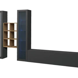 Dcorrei wandsysteem, 3-deurs TV-meubel woonkamerset, Multifunctioneel woonkamermeubel met vitrine en LED-licht, 100% Made in Italy, 320x30h180 cm, Antraciet Dcorrei wandsysteem, 3-deurs TV-meubel woonkamerset, Multifunctioneel woonkamermeubel met vitrine en LED-licht, 100% Made in Italy, 320x30h180 cm, Antraciet