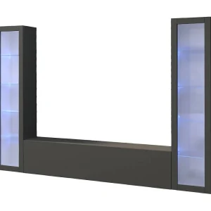 Dduc wandmeubel, 3-deurs TV-meubel woonkamerset, Multifunctioneel woonkamermeubel met vitrine en LED-licht, 100% Made in Italy, 260x30h180 cm, Antraciet Dduc wandmeubel, 3-deurs TV-meubel woonkamerset, Multifunctioneel woonkamermeubel met vitrine en LED-licht, 100% Made in Italy, 260x30h180 cm, Antraciet