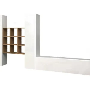 Dcarbon wandsysteem, 3-deurs TV-meubel woonkamerset, Multifunctioneel woonkamermeubilair, 100% Made in Italy, 270x30h180 cm, Glanzend wit en esdoorn Dcarbon wandsysteem, 3-deurs TV-meubel woonkamerset, Multifunctioneel woonkamermeubilair, 100% Made in Italy, 270x30h180 cm, Glanzend wit en esdoorn
