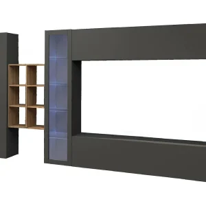 Dcavio wandyteem, 4-deur TV-meubel woonkameret, Multifunctioneel woonkamermeubel met vitrine en LED-licht, 100% Made in Italy, 280x30h180 cm, Antraciet en Edoorn Dcavio wandyteem, 4-deur TV-meubel woonkameret, Multifunctioneel woonkamermeubel met vitrine en LED-licht, 100% Made in Italy, 280x30h180 cm, Antraciet en Edoorn