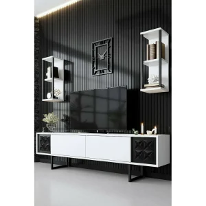 Dmiggian tv-meubel, woonkamer dressoir, laag tv-meubel, uitgerust wandonderstel, 180x30h48 cm, zwart-wit Dmiggian tv-meubel, woonkamer dressoir, laag tv-meubel, uitgerust wandonderstel, 180x30h48 cm, zwart-wit