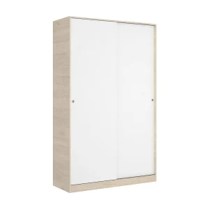Dcapuan Kledingkast, Kledinghanger voor slaapkamer, Kledingkast met 2 schuifdeuren, 120x50h204 cm, Wit en Eiken