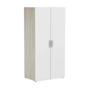 Dfreita 2-deurskast, Slaapkamermeubel, Inloopkast, Kledingkast, 79×52 h166 cm, Eiken en mat wit Dfreita 2-deurskast, Slaapkamermeubel, Inloopkast, Kledingkast, 79×52 h166 cm, Eiken en mat wit