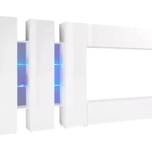 Dattard wandsysteem, 5-deurs TV-meubel woonkamerset, Multifunctioneel woonkamermeubilair, 100% Made in Italy, 340x30h180 cm, Glanzend wit Dattard wandsysteem, 5-deurs TV-meubel woonkamerset, Multifunctioneel woonkamermeubilair, 100% Made in Italy, 340x30h180 cm, Glanzend wit