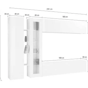 Dborin wandsysteem, 4-deurs tv-meubel woonkamerset, multifunctioneel woonkamermeubilair, 100% Made in Italy, 280x30x180 cm, antraciet