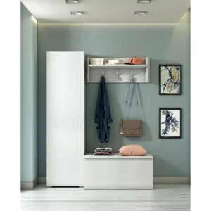Ddarbo multifunctionele kledingkast, Lineaire kast met 1 deur en 7 planken, Kolom voor entree of badkamer, Modern schoenenrek, 100% Made in Italy, 50x30h182 cm, Wit