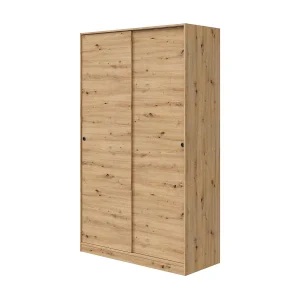 Dnoce kledingkast, Slaapkamerkast met 2 schuifdeuren, Kast met 4 planken en kledingroede, 120x50h200 cm, Nodi Eiken Dnoce kledingkast, Slaapkamerkast met 2 schuifdeuren, Kast met 4 planken en kledingroede, 120x50h200 cm, Nodi Eiken