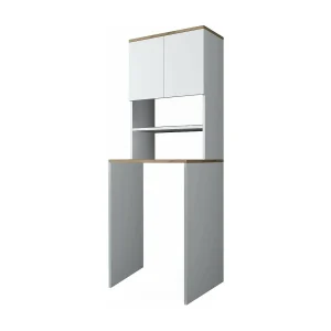 Dgarofal multifunctionele kledingkast 2 deuren, multifunctionele kast, schoenenrekkast, schoenenkast, 65x60h184 cm, wit en walnoot