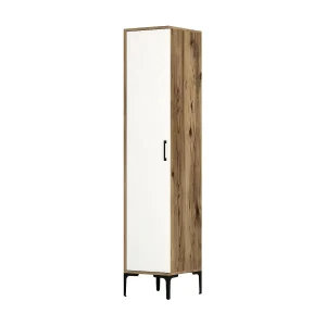 Dnuytinc multifunctionele kledingkast 1 deur, Multifunctionele kast, Schoenenkast, Schoenenkast, 40x201h48 cm, Walnoot en Wit Dnuytinc multifunctionele kledingkast 1 deur, Multifunctionele kast, Schoenenkast, Schoenenkast, 40x201h48 cm, Walnoot en Wit