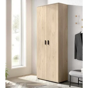 Ddeiol multifunctionele kledingkast, multifunctionele bezemkast, 2-deurskast, 78x35h190 cm, eiken