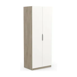 Djakobsso 2-deurskast, Slaapkamermeubel, Inloopkast, Kledingkast, 79×51 h203 cm, Eiken en mat wit