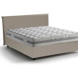 Dacut tweepersoonsbed, Opbergbed met eco-lederen bekleding, 100% Made in Italy, Opening aan de voorzijde, inclusief matras 140×190 cm, Taupe