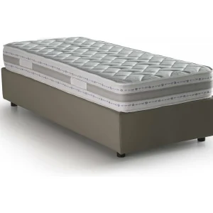 Dabad eenpersoonsbed, Opbergbed met bekleding van eco-leer, 100% Made in Italy, Opening aan de voorzijde, inclusief matras van 90×190 cm, Taupe