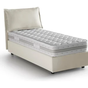 Dmangone eenpersoonsbed, Opbergbed met stoffen bekleding, 100% Made in Italy, Zijopening, inclusief matras van 80×190 cm, Beige