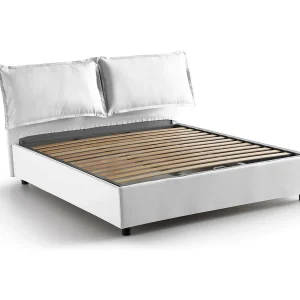 Dgnahor tweepersoonsbed, Opbergbed met stoffen bekleding, 100% Made in Italy, Opening aan de voorzijde, geschikt voor matras van 140×200 cm, Wit