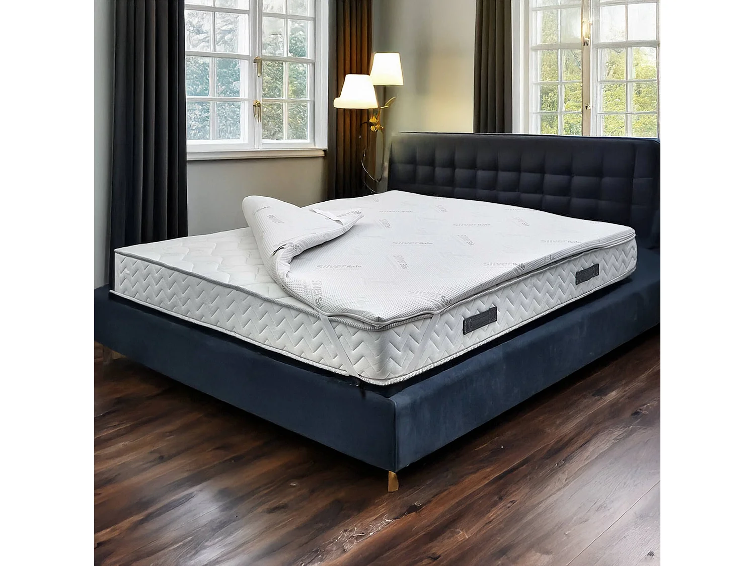 Dmarino dubbele topper, Topmatrasset met kussen, Memory Foam Topper, Hypoallergene en ademende Topper, 100% Made in Italy, 160x190xh5 cm