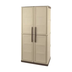 Daldegan buitengarderobe, Multifunctionele balkongarderobe, 2-deurs bezemkast, 100% Made in Italy, 70x47h178 cm, Beige en Bruin, Geruite afwerking Daldegan buitengarderobe, Multifunctionele balkongarderobe, 2-deurs bezemkast, 100% Made in Italy, 70x47h178 cm, Beige en Bruin, Geruite afwerking