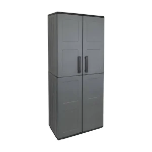 Dargentes buitenkast, Multifunctionele bezemkast, 2-deurs buitenkast, 100% Made in Italy, Vierkante afwerking, 68x37h163 cm, Grijs en Zwart