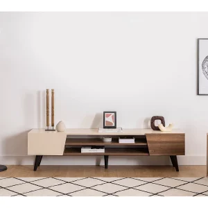 Moderne houten en metalen tv-standaard "Clark" – Bruin – 180 x 37 x 45 cm