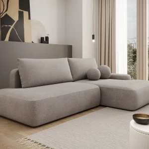 Open hoekslaapbank rechts 5-zits in getextureerde taupe stof DAVISO Open hoekslaapbank rechts 5-zits in getextureerde taupe stof DAVISO