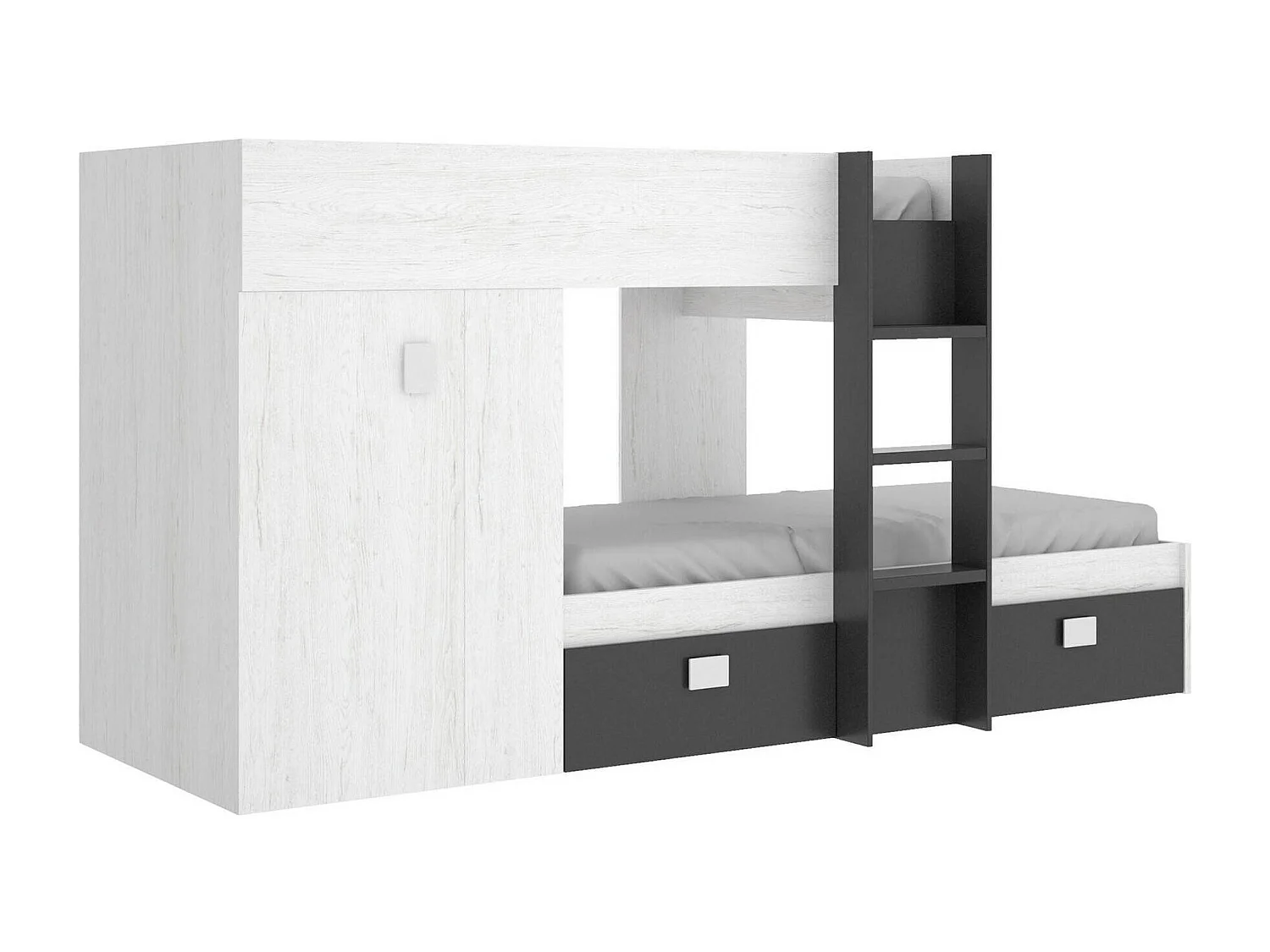 Dmora Slaapkamer Set Cevedale 111x271x150h cm Wit Antraciet 2 Laden Handvatten abs Unidirectionele Wielen, Omkeerbaar