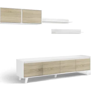 Dmora Wandmeubel Orlando 41x200x50h cm Wit 6 Planken Draaideuren, 6 Deuren