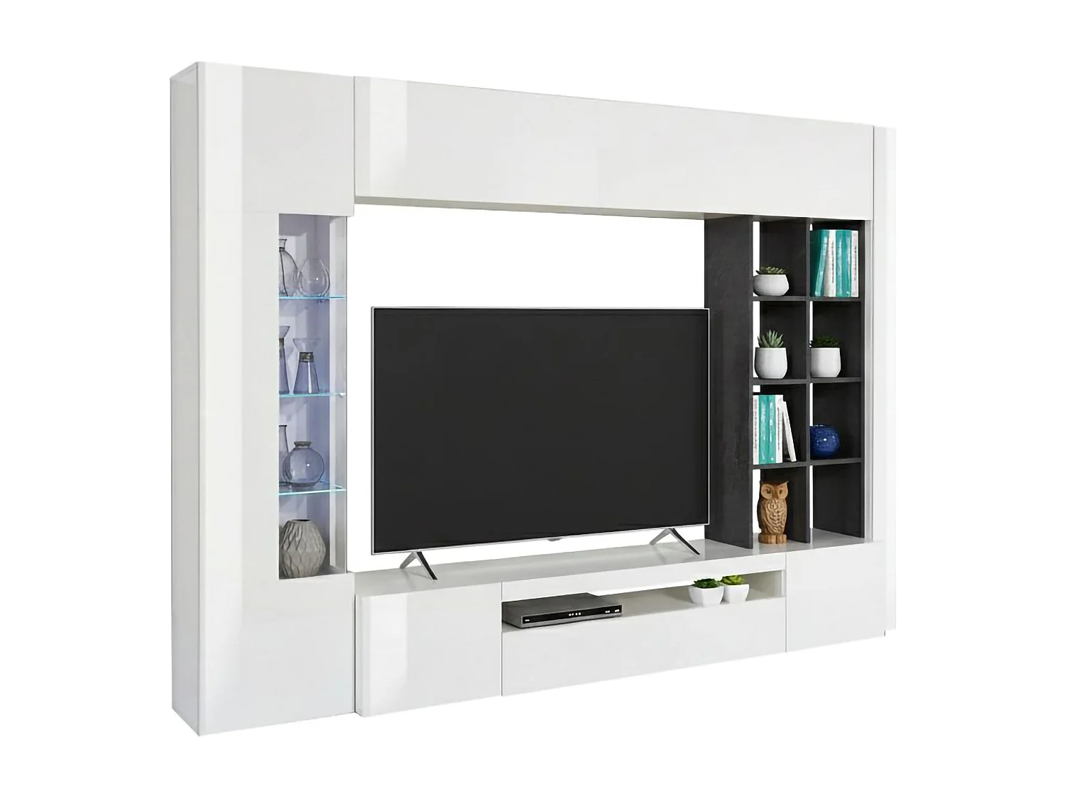 Dmora Wandmeubel Ocean 40x290x192h cm Wit Glanzend 20 Planken 6 Deuren, 24 Vakken Gemaakt in Italië
