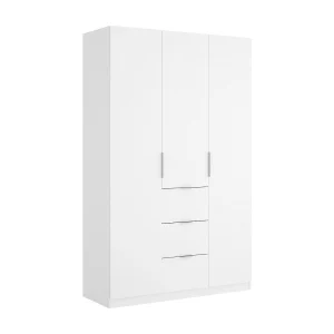 Dcurt kledingkast, Kledinghanger voor slaapkamer, Kledingkast met 3 draaideuren en 3 laden, 135x52h204 cm, Wit