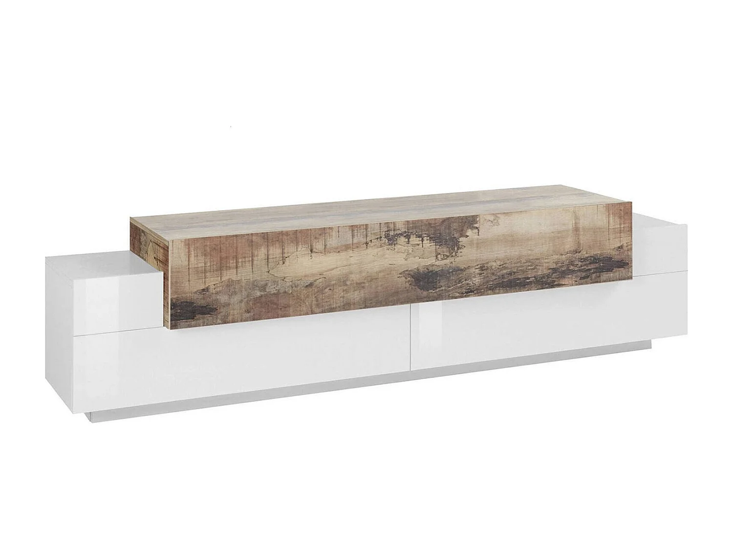 Dmora TV-kast Teo 45x200x52h cm Wit Glans 3 Planken 4 Vakken, 3 Deuren Gemaakt in Italië