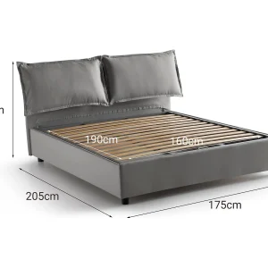 Talamo Italia Tweepersoonsbed Deborah Grijs, Afneembaar Covers, Opslag, Matrasmaat 160×190 cm Made in Italy