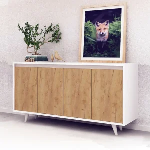"Nossa" Houten Buffet – Scandinavische Stijl – Bruin – 140 x 40 x 86 cm – Aan de muur te bevestigen – 4 Planken "Nossa" Houten Buffet – Scandinavische Stijl – Bruin – 140 x 40 x 86 cm – Aan de muur te bevestigen – 4 Planken
