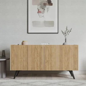 Moderne Bruin Houten Buffet "Pekin" – 150 x 40 x 76 cm – Elegant Design – 4 Planken Moderne Bruin Houten Buffet "Pekin" – 150 x 40 x 76 cm – Elegant Design – 4 Planken