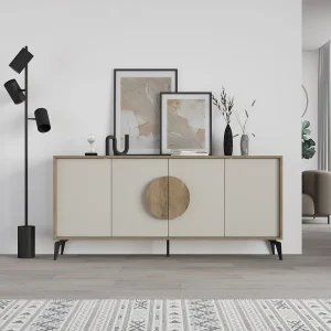 Moderne Crème Houten Buffet "Gora Wide" – 180 x 36 x 82 cm – Stijlvol Ontwerp Moderne Crème Houten Buffet "Gora Wide" – 180 x 36 x 82 cm – Stijlvol Ontwerp