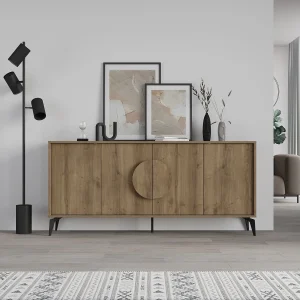 Moderne Bruin Houten Buffet "Gora Wide" – 180 x 36 x 82 cm – Elegant Design Moderne Bruin Houten Buffet "Gora Wide" – 180 x 36 x 82 cm – Elegant Design