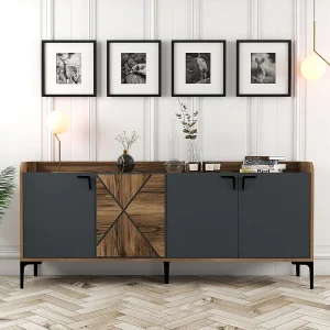 Moderne Houten Buffetkast "Venedik" – 180 x 35 x 78 cm – Antraciet Grijs
