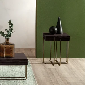 Cruz salontafel – donker eikenhouten blad, geschilderde bronzen steen Cruz salontafel – donker eikenhouten blad, geschilderde bronzen steen