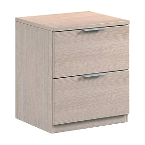 Dmila nachtkastje, Modern nachtkastje met 2 laden, Nachtkastje, Laag dressoir voor slaapkamer, 38x34h45 cm, Eiken