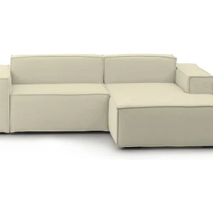 Dgatta vaste bank, Grote 2-zits modulaire bank met rechterschiereiland, 100% Made in Italy, Moderne stoffen bank, 240x170h70 cm, Beige