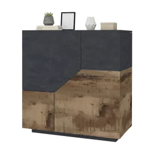 Dkoud Dressoir, Keukendressoir met 2 deuren, Woonkamerbuffet, 100% Made in Italy, 100x43h106 cm, Leisteen en Esdoorn