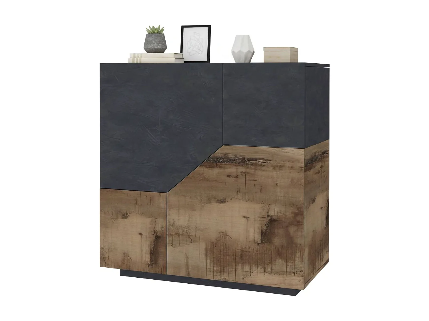 Dkoud Dressoir, Keukendressoir met 2 deuren, Woonkamerbuffet, 100% Made in Italy, 100x43h106 cm, Leisteen en Esdoorn