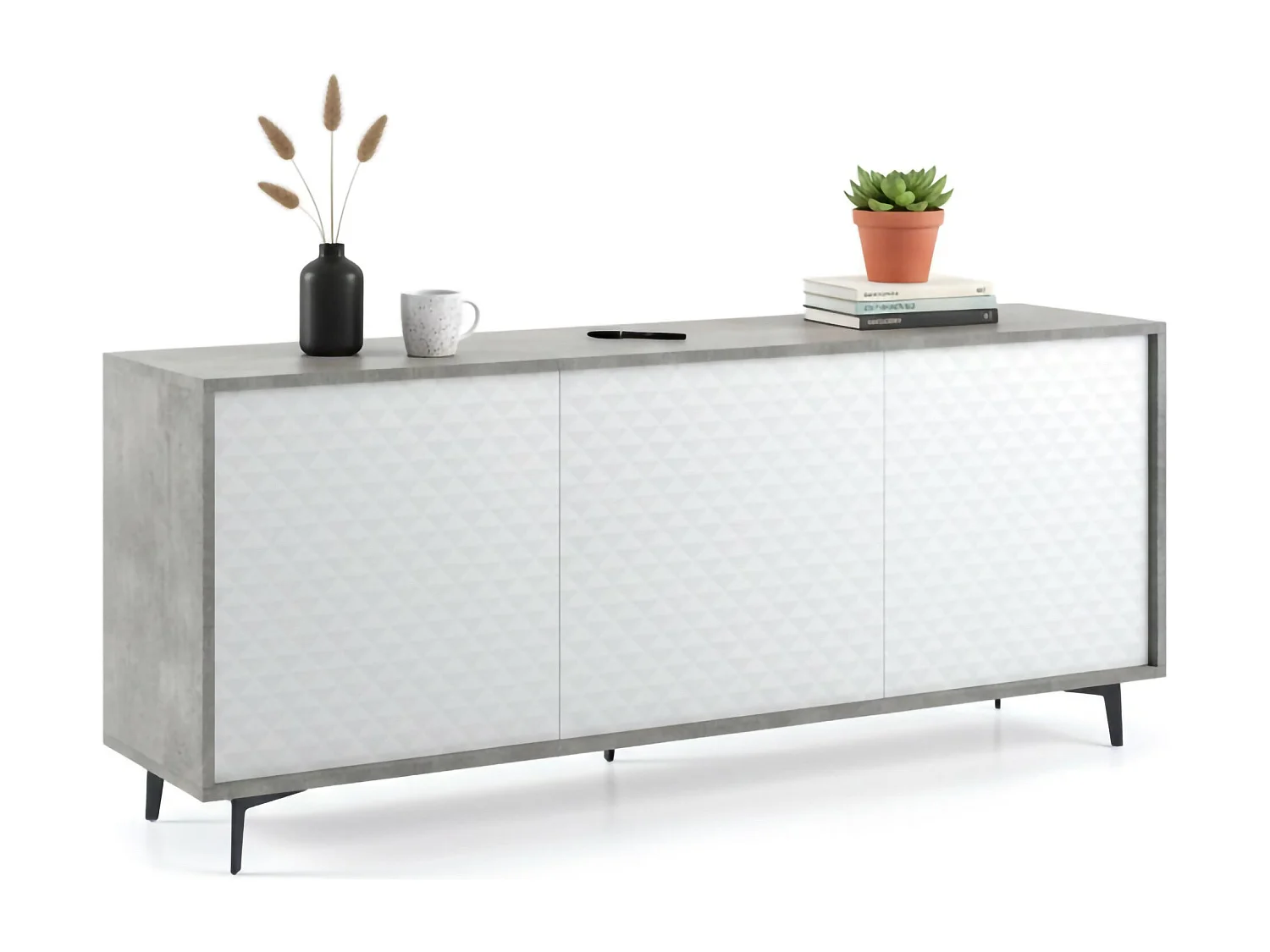 Ddemm dressoir, Buffetkast met 3 deuren en 1 verstelbare plank, Elegant woonkamerdressoir, TV-kast, 100% Made in Italy, 184x45h77 cm, Wit en Cement