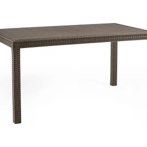 Debueh buitentafel, rechthoekige tuintafel, multifunctionele tuintafel met rotaneffect, 100% gemaakt in Italië, 150x90h74 cm, bruin