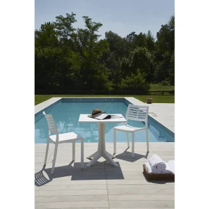 Dmora Buiten Tafel Trani 70x70x72h cm Wit, 4 Zitplaatsen, Uitschuifbaar, Waterdicht, Waterafstotend, Made in Italy