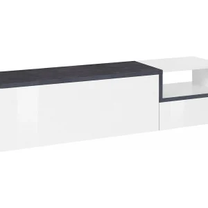 Dgal TV-meubel, Laag woonkamerdressoir met 2 deuren, TV-meubelbasis, 100% Made in Italy, 160x40h46 cm, Glanzend wit en leisteen Dgal TV-meubel, Laag woonkamerdressoir met 2 deuren, TV-meubelbasis, 100% Made in Italy, 160x40h46 cm, Glanzend wit en leisteen