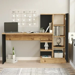 Dfasolat Bureau, Multifunctioneel Bureau, P Deur KantoortafelC, Werkblad, 152x40h120 cm, Eiken en Zwart