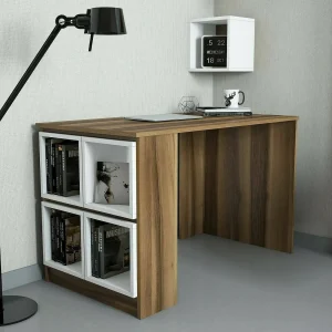 Dpin Bureau, Multifunctioneel Bureau, PC Kantoortafel, Werkblad, 120x65h75 cm, Walnoot en Wit Dpin Bureau, Multifunctioneel Bureau, PC Kantoortafel, Werkblad, 120x65h75 cm, Walnoot en Wit