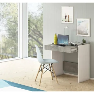 Dbeltra Bureau, Modern bureau met lade, Studeer- of kantoortafel, PC-boekhouder, 100% Made in Italy, 80x40h79 cm, Wit en Cement Dbeltra Bureau, Modern bureau met lade, Studeer- of kantoortafel, PC-boekhouder, 100% Made in Italy, 80x40h79 cm, Wit en Cement