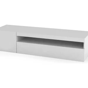 Dmangoni TV-meubel, Laag woonkamerdressoir met 2 deuren, TV-meubelbasis, 100% Made in Italy, 150x40h37 cm, Glanzend wit, met LED-licht
