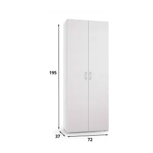 Ddrega multifunctionele kledingkast, Lineaire kast met 2 draaideuren, Kledingkast met 6 planken, Modern schoenenrek, 100% Made in Italy, 72x37h195 cm, Wit